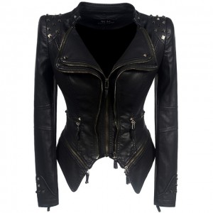 Smooth Motorcycle Faux Leather Jackets Ladies Long Sleeve Autumn Winter Biker Streetwear Black